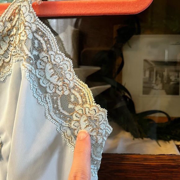 Blue Satin Chemise with Lace Trim - Picture 3 of 5